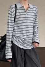 Soft Wool Striped Polo Collar Long Sleeve Long Sleeve Tee image 2