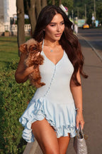 Halter Ruffle Button-Down Bodycon Mini Dress image 3