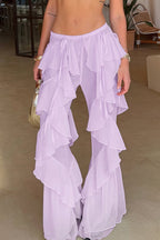 Lace Up Spliced Ruffle Flare Pants image 7