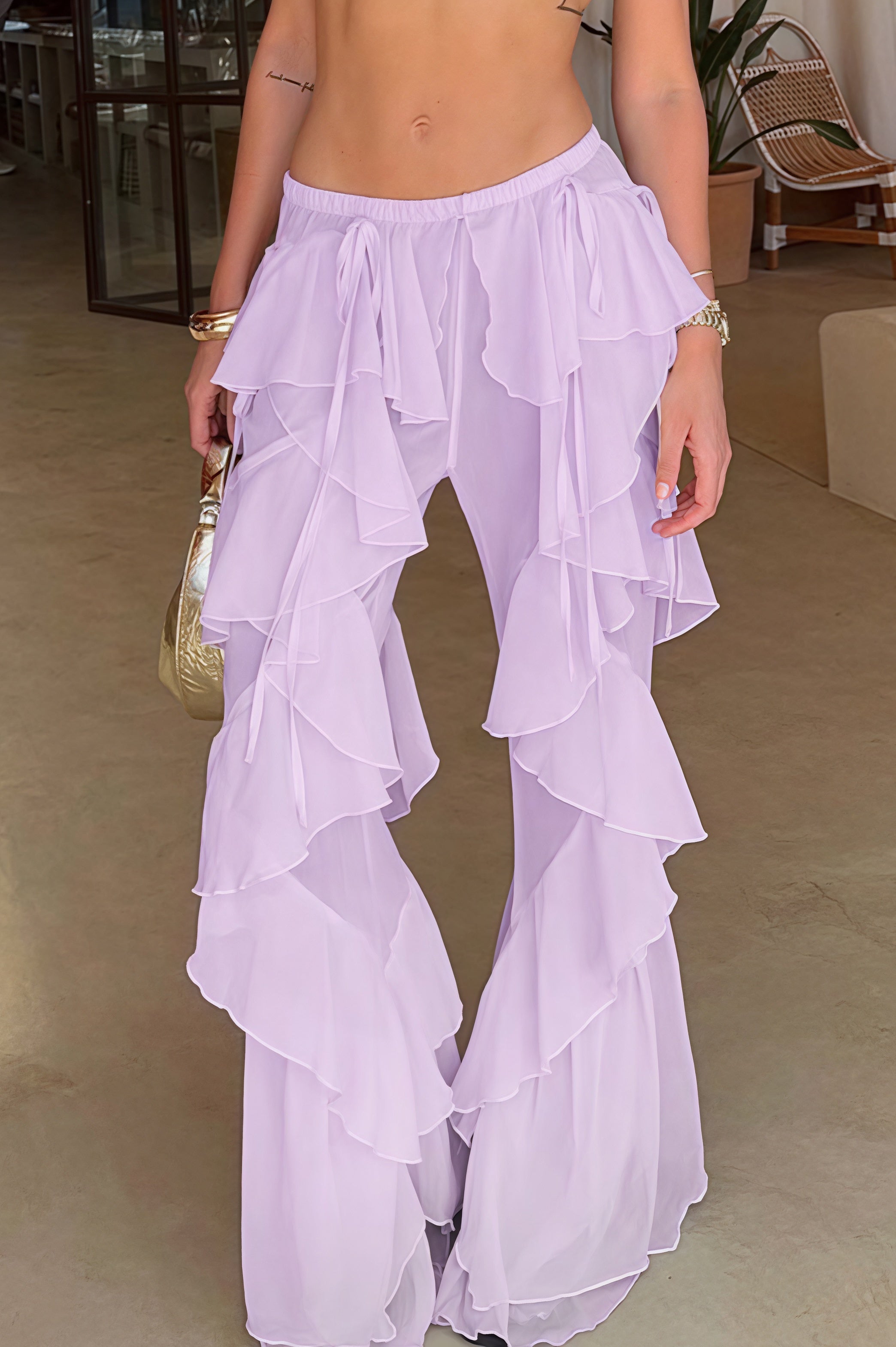 Lace Up Spliced Ruffle Flare Pants image 7