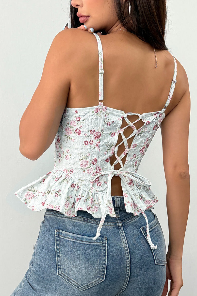Floral Irregular Ruffle Tie Cami Top image 14