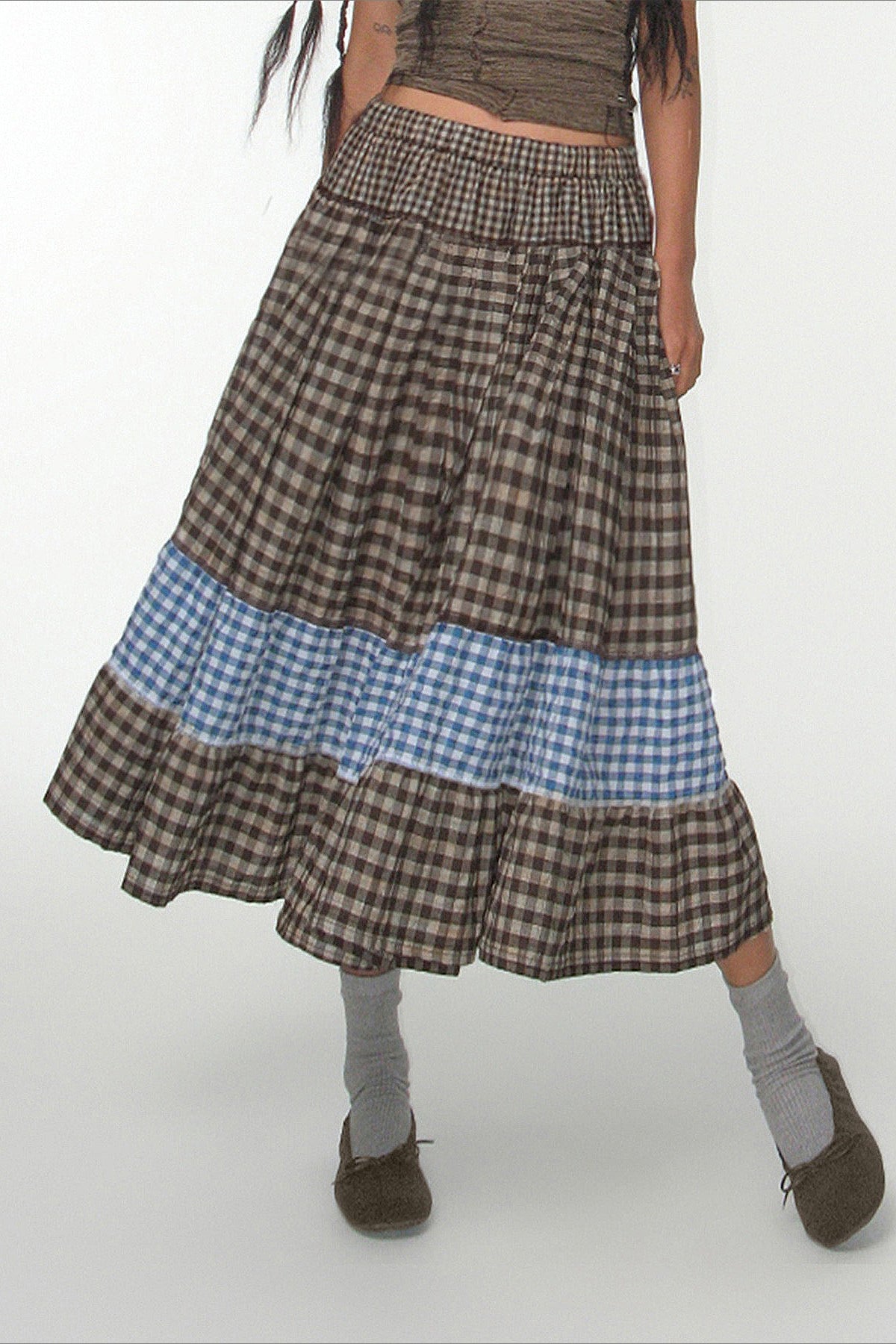 Vintage Plaid Colorblock Maxi Skirt image 1