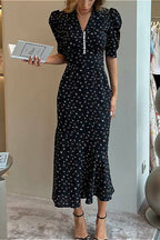 V Neck Ruffled High Waist Short Sleeve Floral Dress image 6