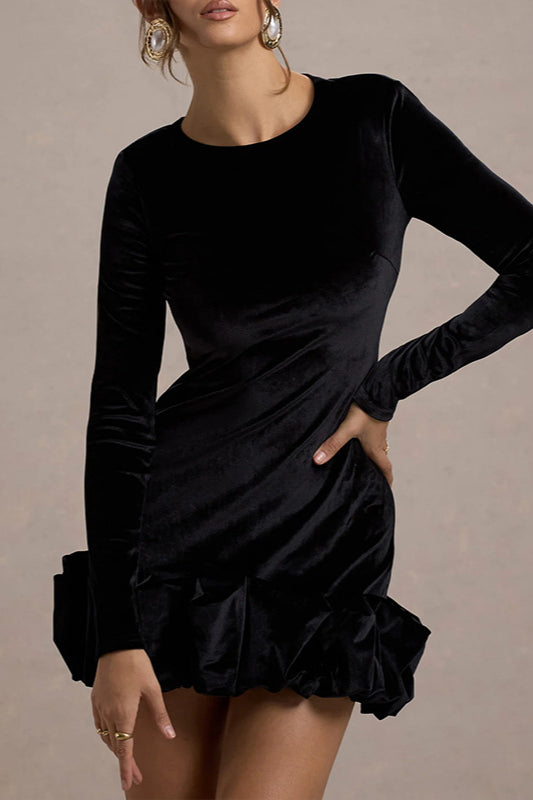 Velvet Pleated Hem Long Sleeve Party Dress image 5