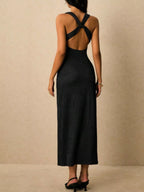 Solene Knit Midi Dress detail view styled for Avrienne