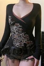 Retro Floral Printed V Neck Blouse image 4