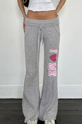 Letter Print Drawstring Straight Pants image 1