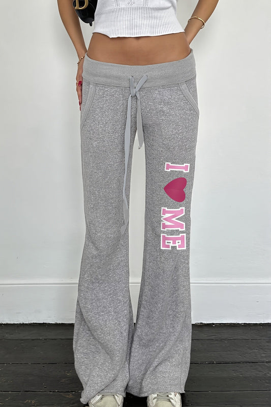 Letter Print Drawstring Straight Pants image 1