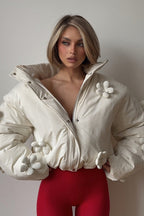3D Floral Cropped Hooded Puffer Jacket image 1