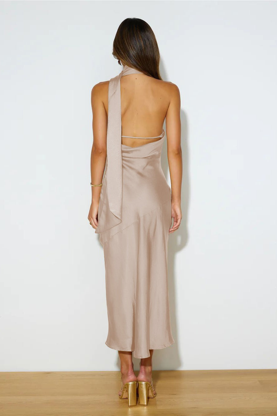 Sexy Satin Slit Hem Backless Midi Dress image 13