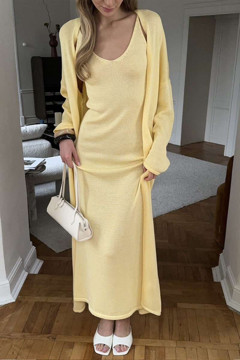Soft Knit Cutout Tank Dress Long Sleeve Cardigan Two Piece Set image 1