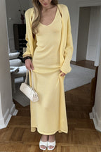Soft Knit Cutout Tank Dress Long Sleeve Cardigan Two Piece Set image 1