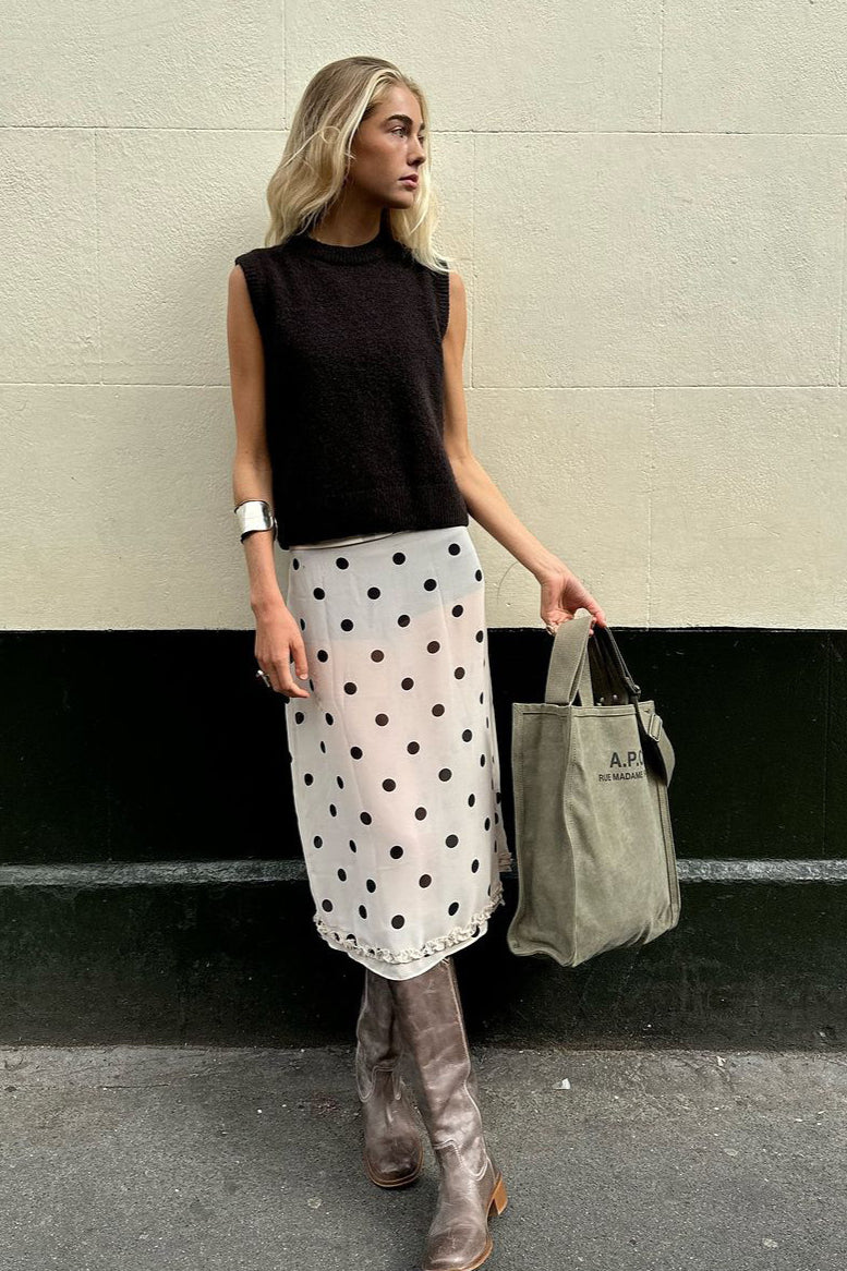 Polka Dot Satin High-Waisted A-Line Skirt image 2