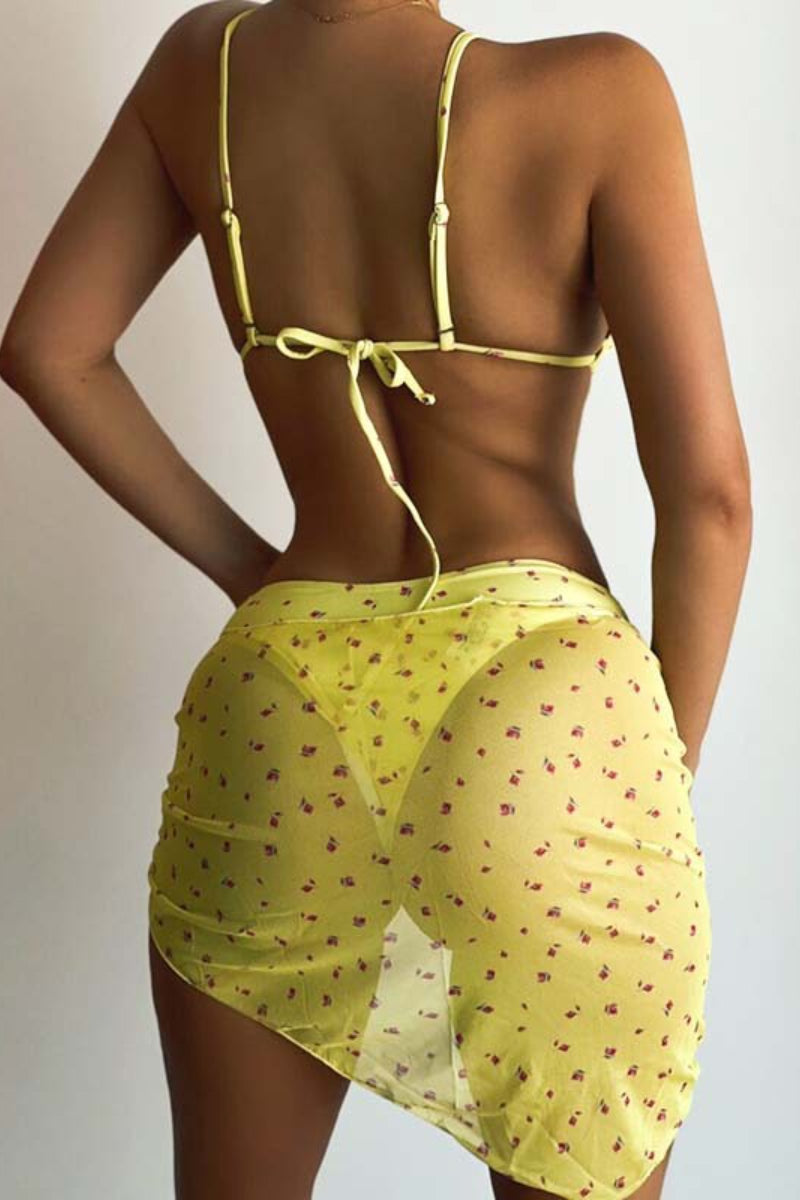 Floral Lace Up Three Piece Swim Set image 2