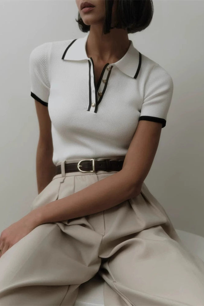 Ribbed Fitted Polo Sweater image 1