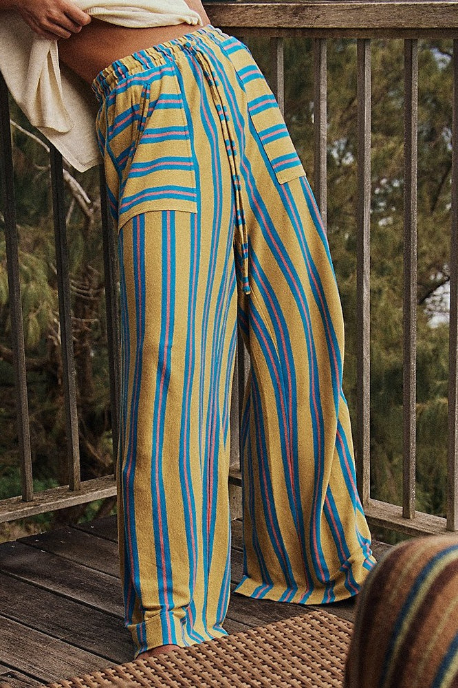 Beach Style Striped Drawstring Wide Leg Pants image 8