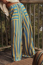 Beach Style Striped Drawstring Wide Leg Pants image 8