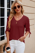 Petra Eyelet Top detail view styled for Avrienne