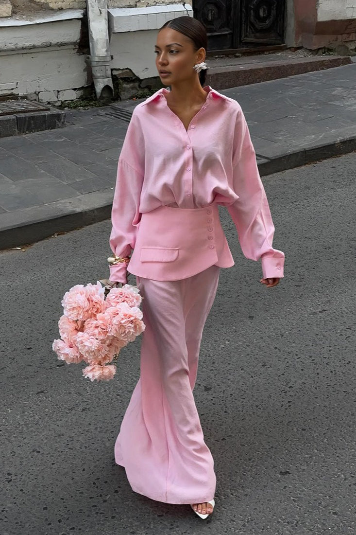 Elegant Creative Street Style Solid Long Sleeve Shirtdress Two Piece Set image 2