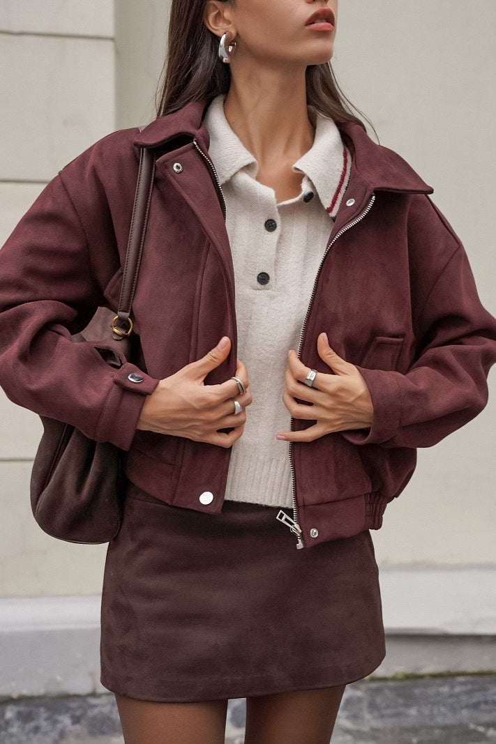 Loose Fit Red-Brown Suede Jacket image 1