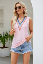 Nicolette Eyelet Tank detail view styled for Avrienne