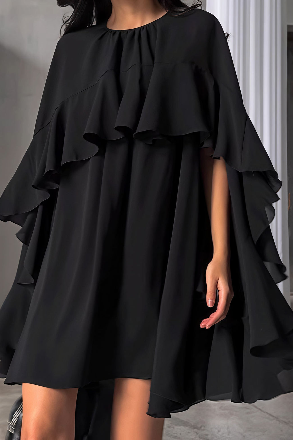 Ruffle Cape Half Sleeve Elegant Mini Dress image 4