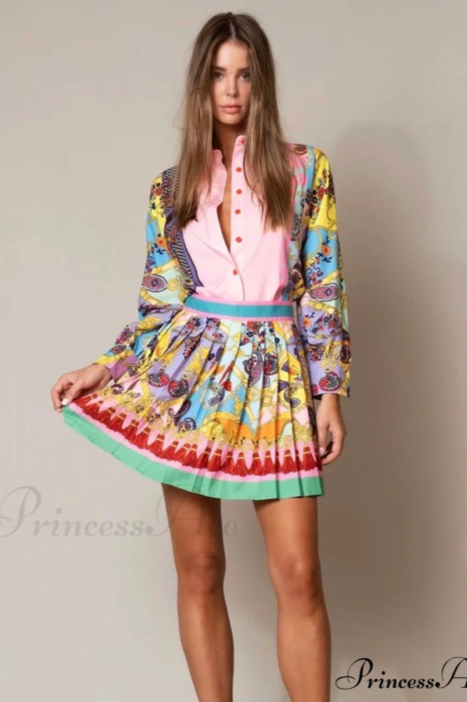 Floral Print Blouse and Pleated Skirt Set image 2