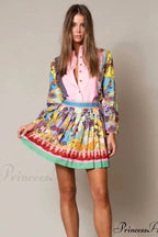 Floral Print Blouse and Pleated Skirt Set image 2