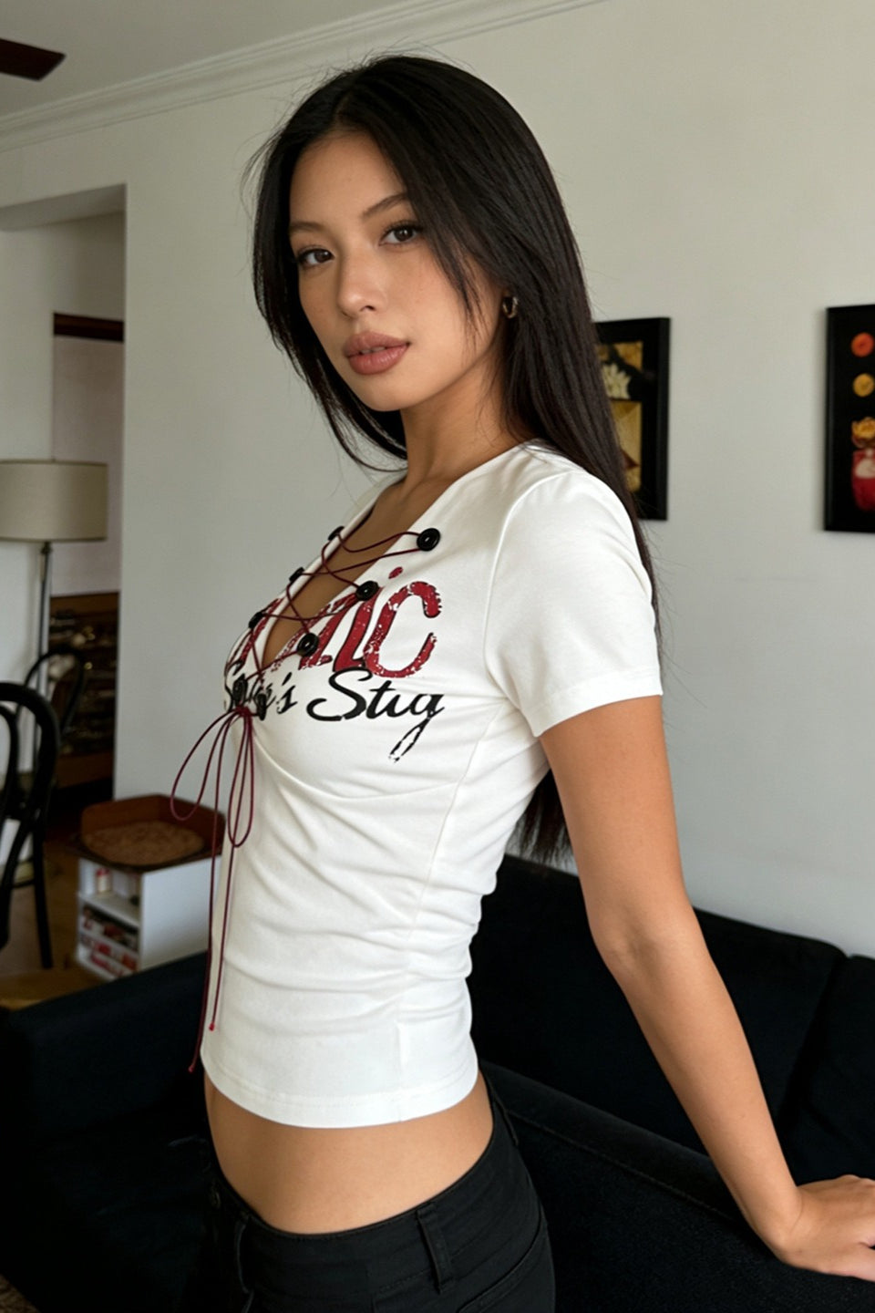 Printed Short Sleeve Slim Fit Casual Streetwear Blouse image 2