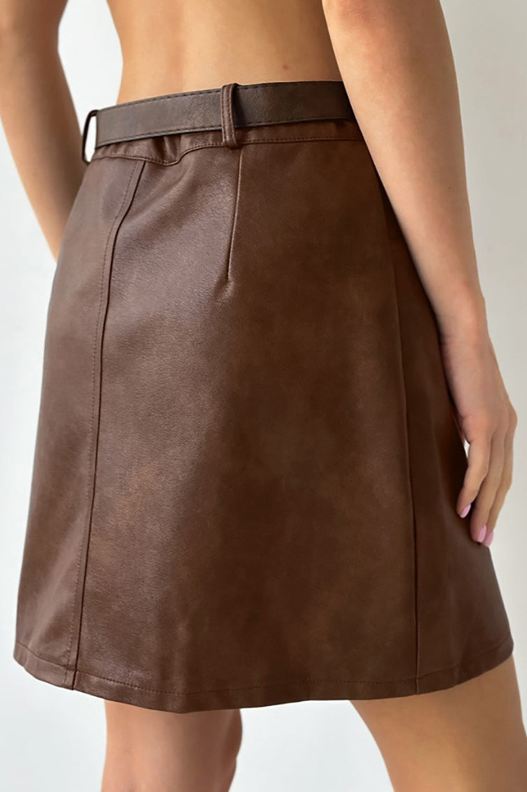 Brown Faux Leather Short Skirt image 3