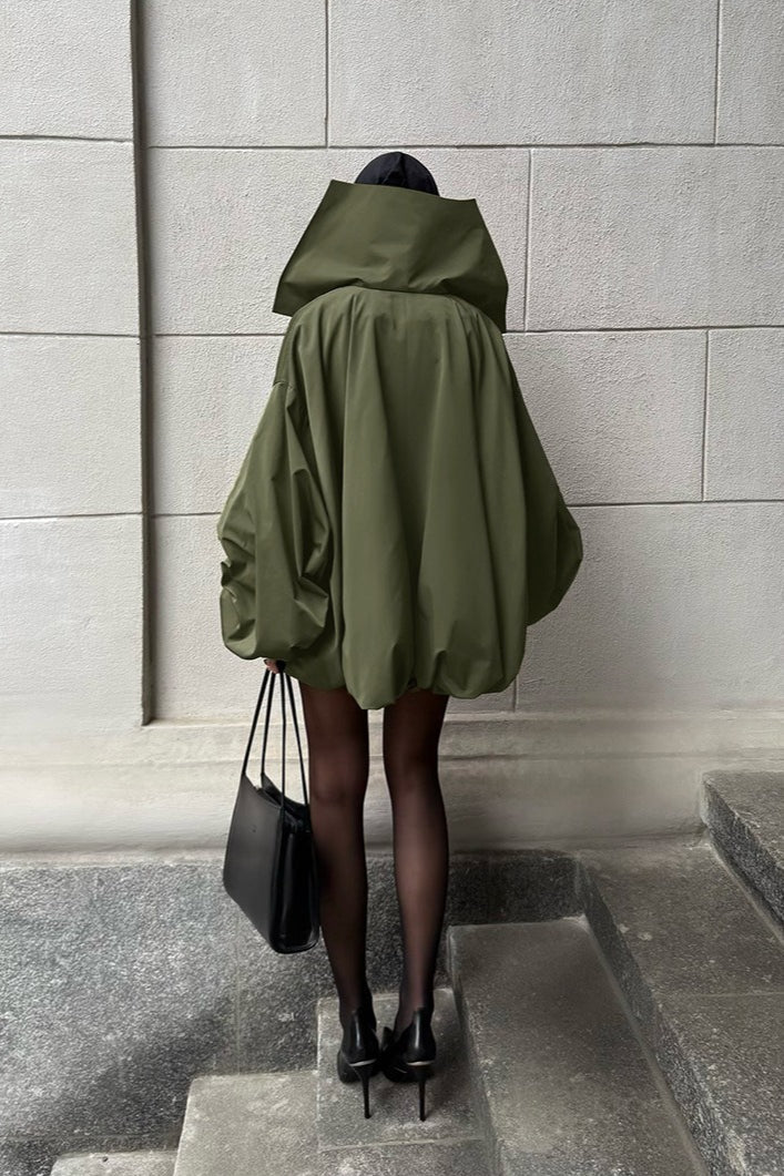 Retro Green Unique Oversized Slim Fake Two Piece Trench Jacket image 4