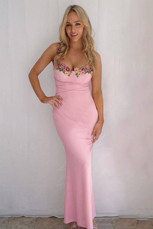Floral Cup Detail Bodycon Maxi Dress image 1