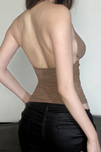 Sexy V Neck Halter Mesh Ruched Tank Top image 4