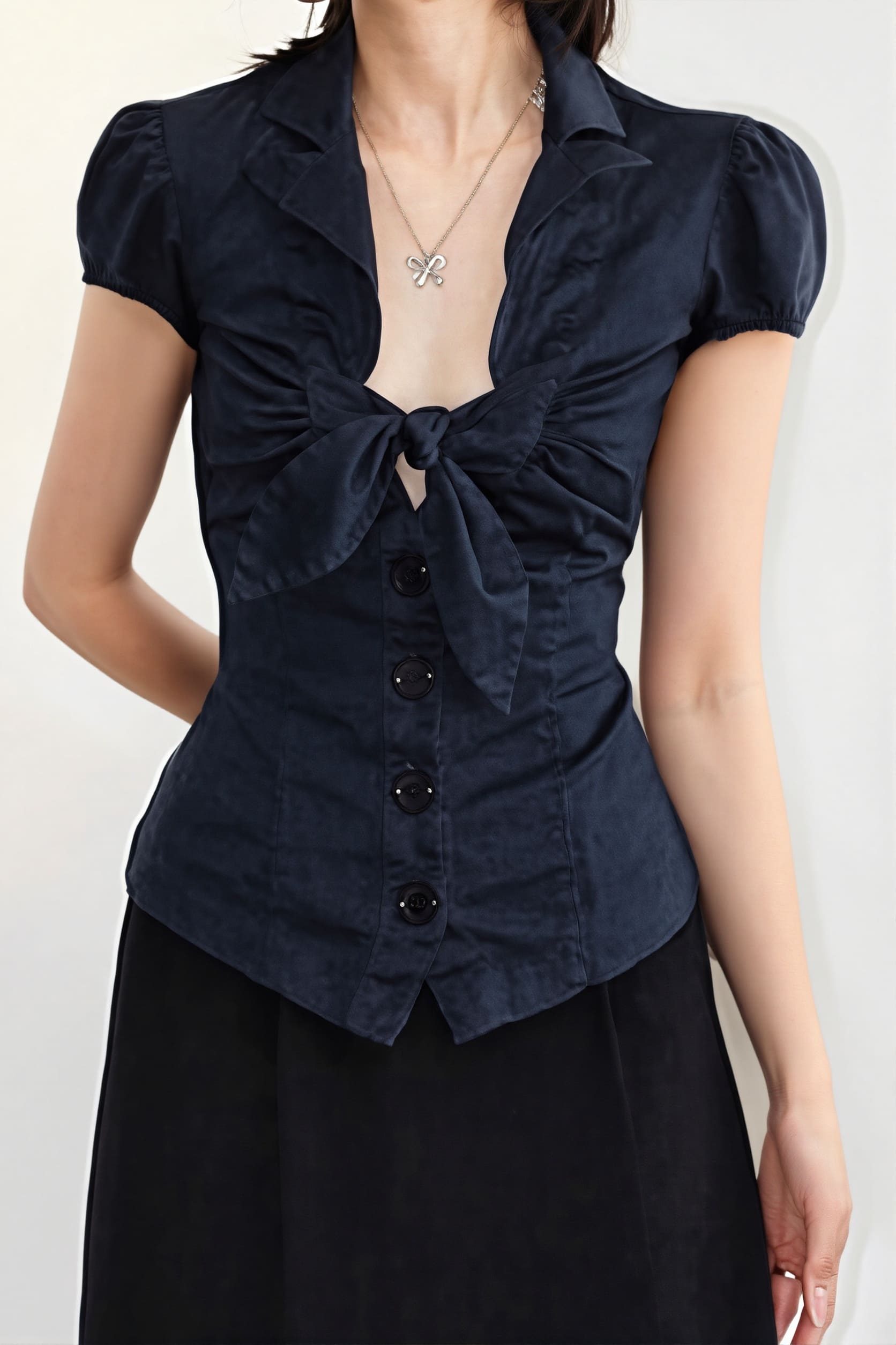 Commuter Preppy Bow Tie Button Down Blouse image 1