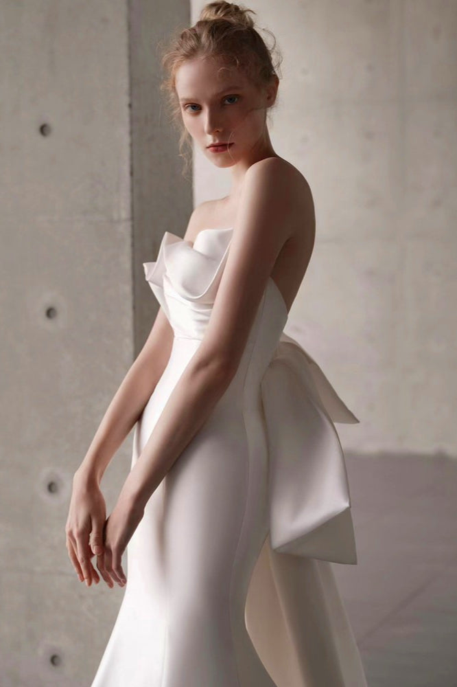 Satin Bandeau Train Bow Wedding Dress image 2
