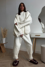Solid Distressed Knit Crew Neck Sweater Two Piece Set image 6