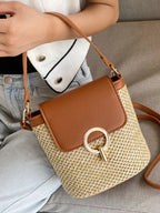 Naomi Straw Crossbody detail view styled for Avrienne