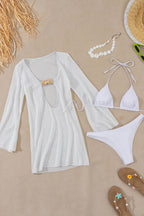 Sexy Solid High Waist Lace Up Bikini Three Piece Swim Sets image 3