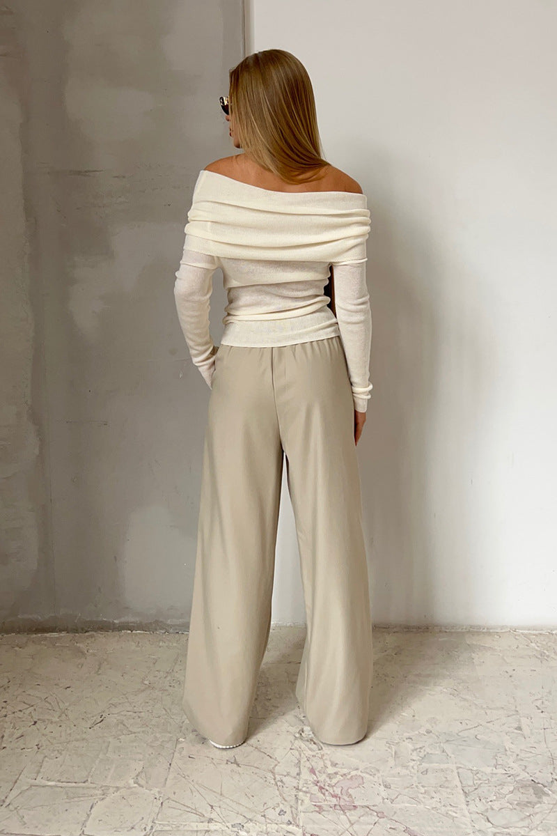 Off-Shoulder Fitted Crew Neck Knit Sweater image 4