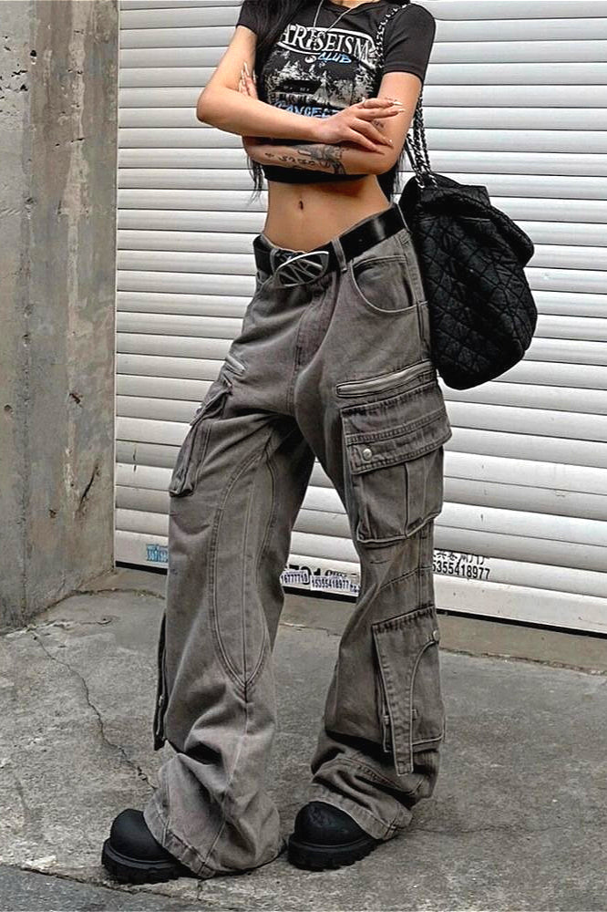 Streetwear Multi-pocket Cargo Washed Jeans image 5