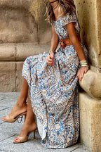 Bohemian Off-shoulder Short Sleeve Maxi Dress image 3
