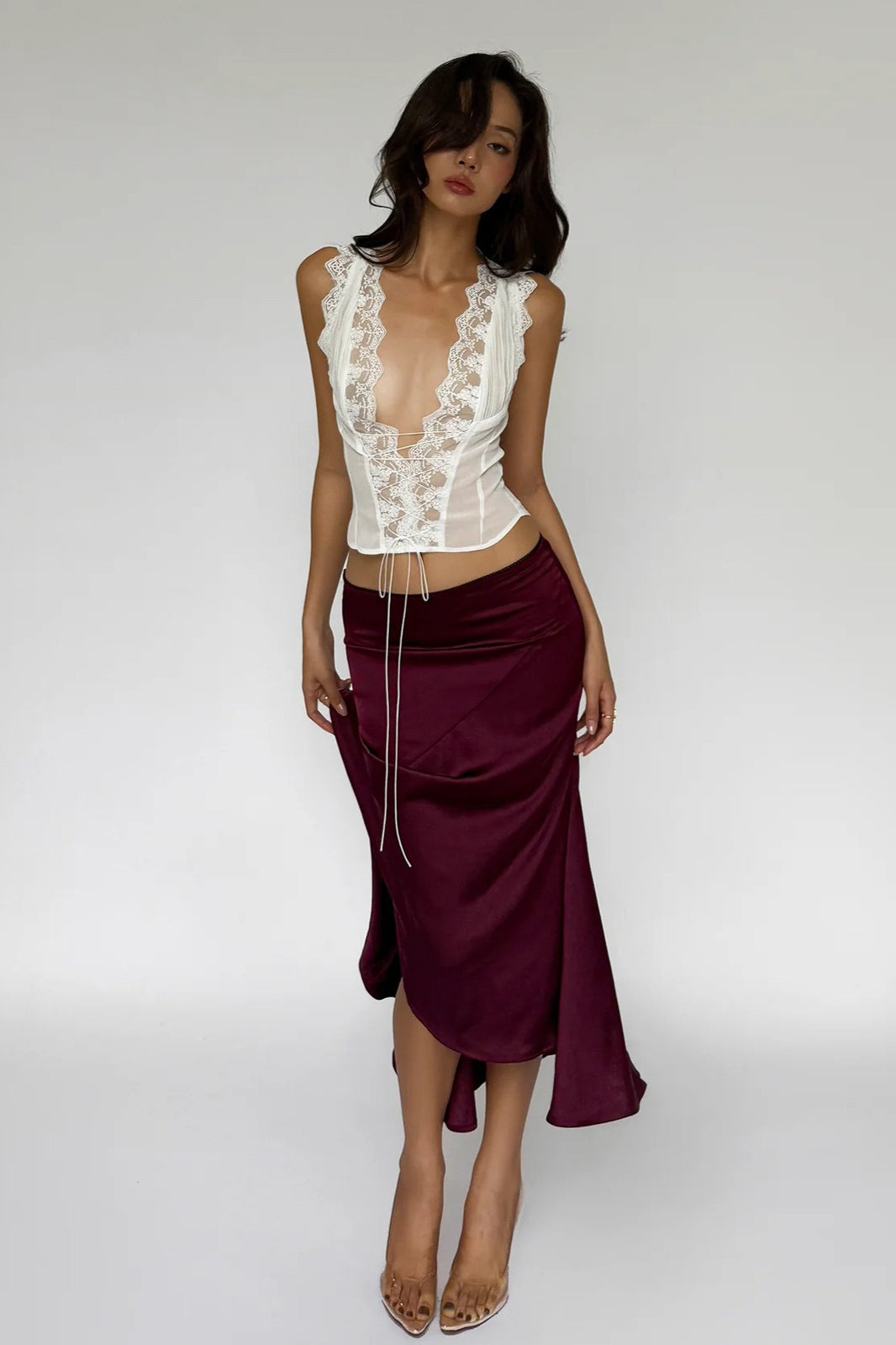 Sexy Lace Trim Tie Back Slim Skirt Set image 3