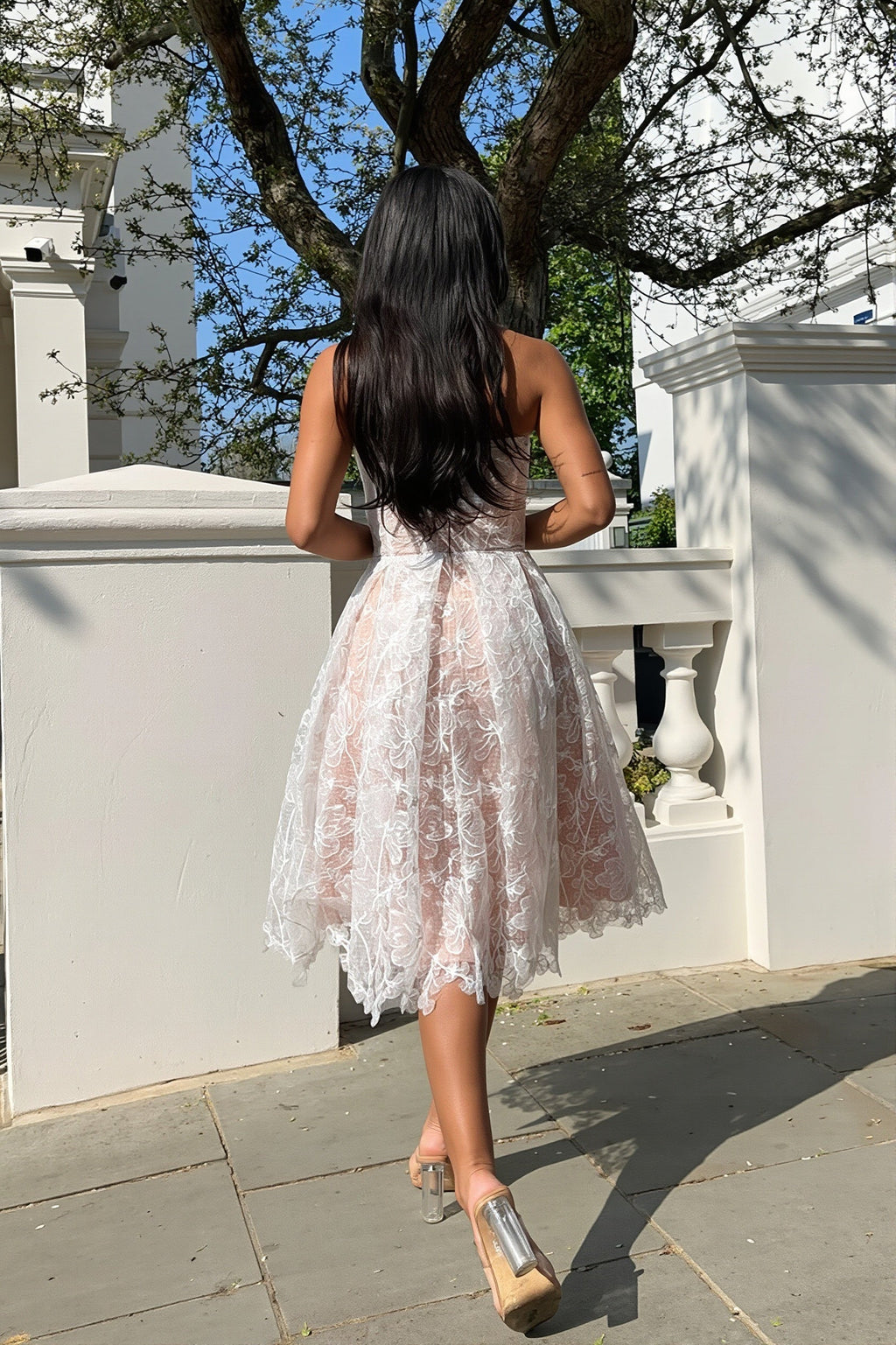 Elegant Lace Strapless Solid Midi Dress image 4