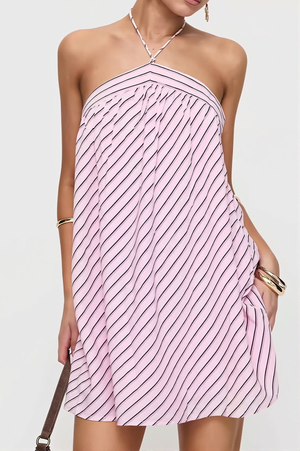 Elegant Striped Halter Mini Dress image 2
