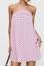Elegant Striped Halter Mini Dress image 2