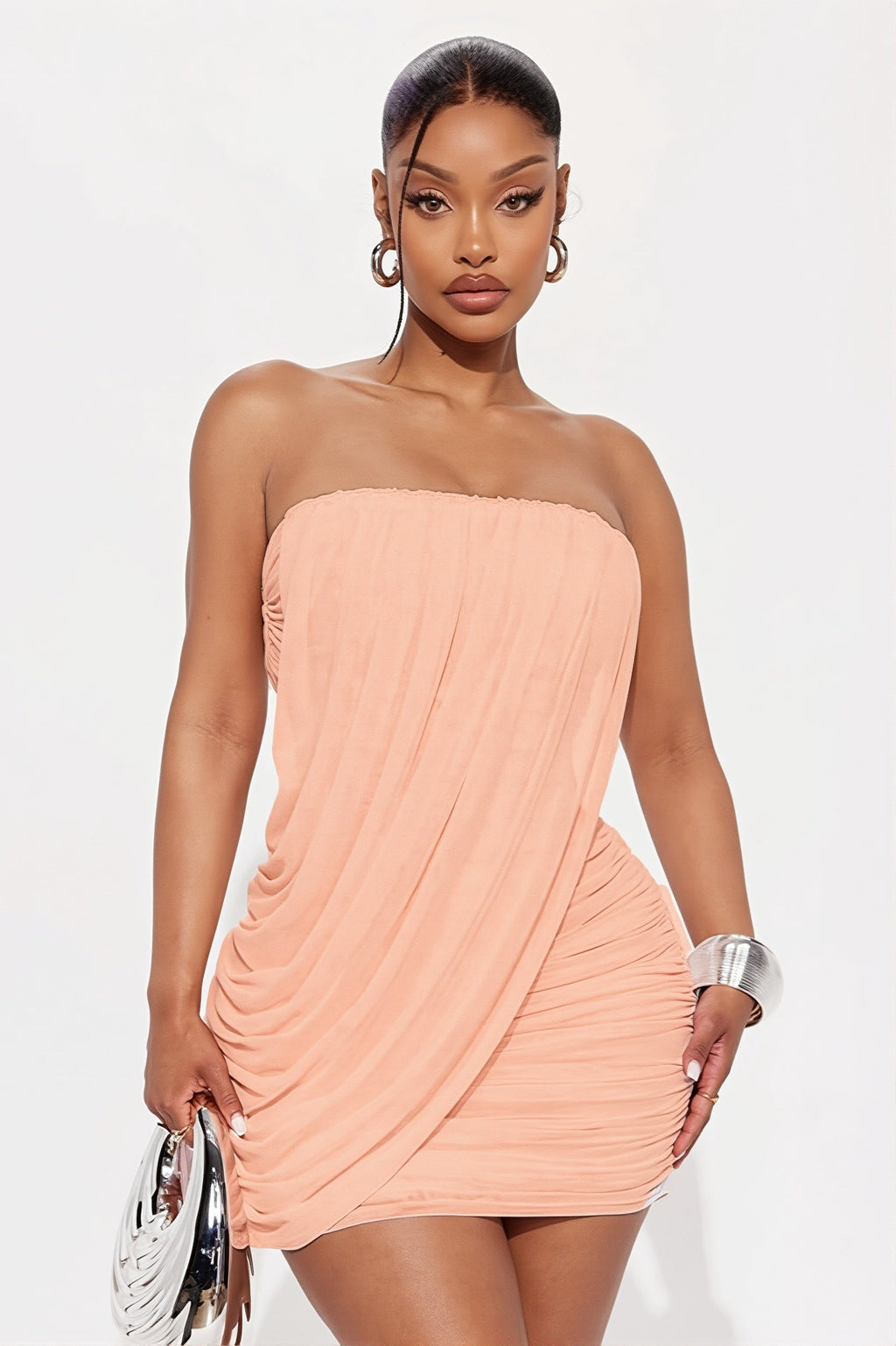 Solid Pleated Elegant Slim Mini Dress image 3
