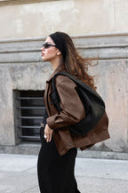 Vintage Brown Leather Blazer Coat image 4
