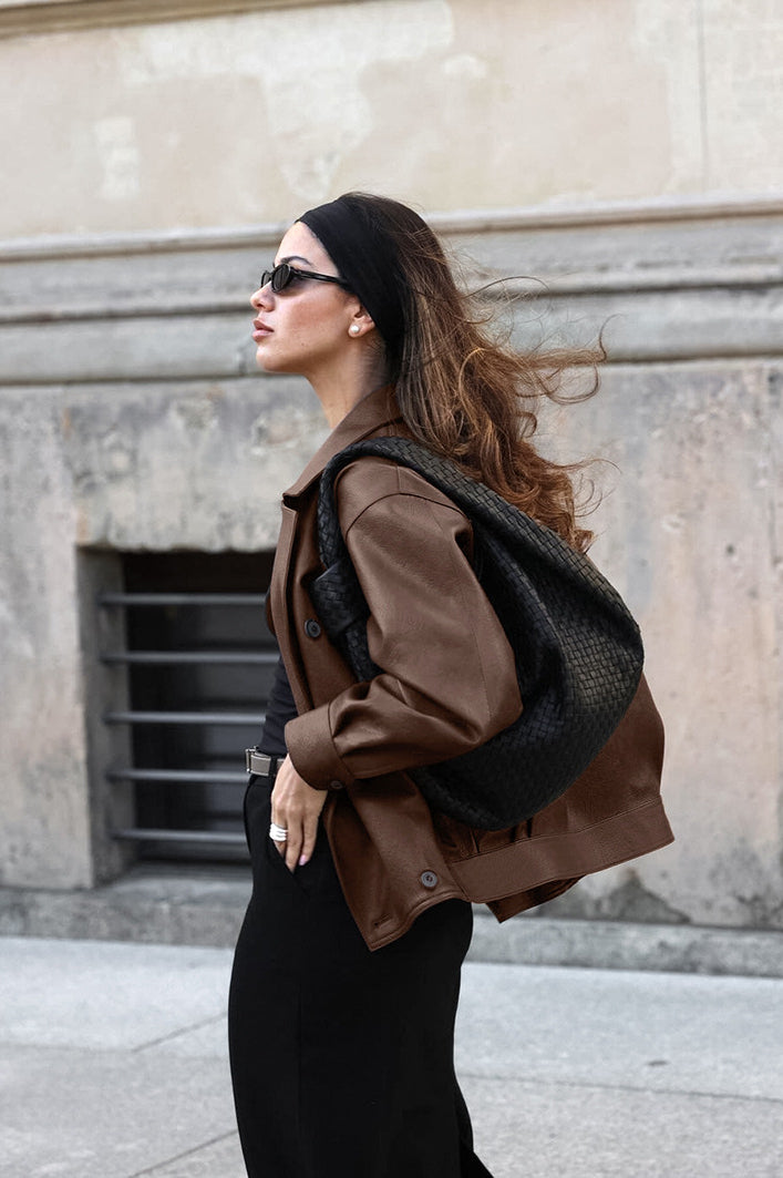 Vintage Brown Leather Blazer Coat image 4