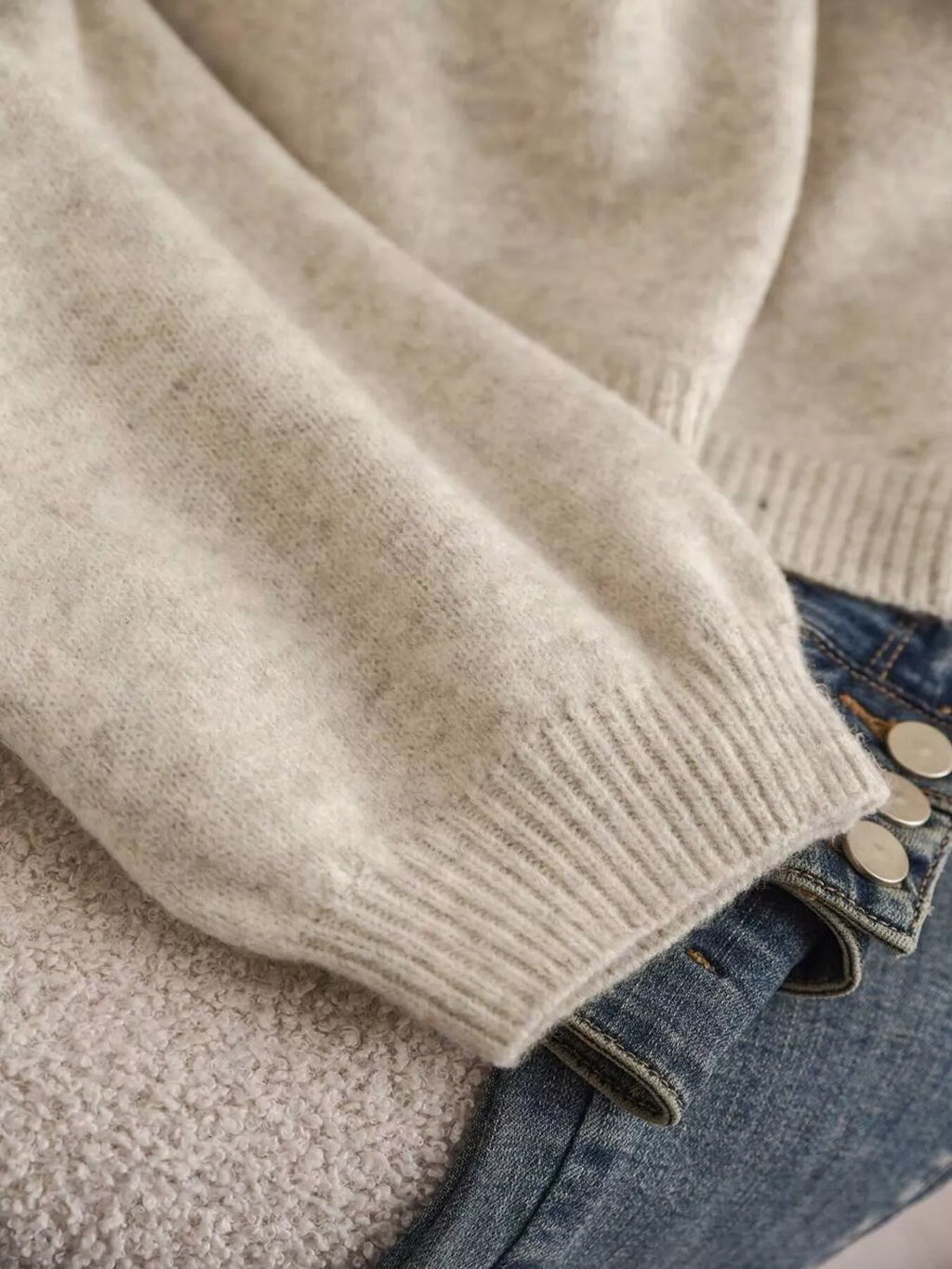 Dahlia Bow Knit Cardigan detail view styled for Avrienne
