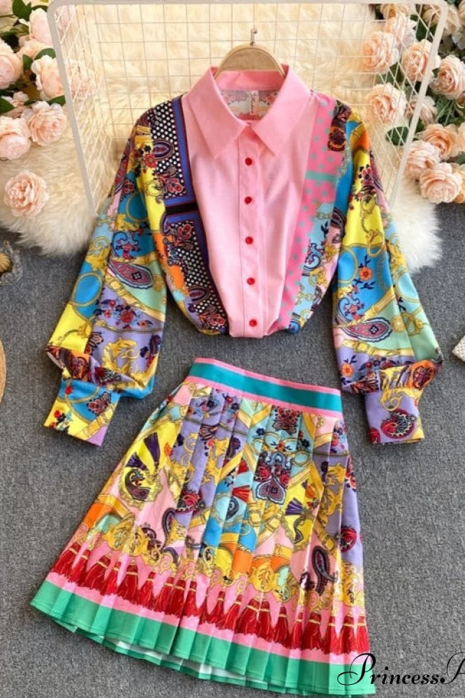 Floral Print Blouse and Pleated Skirt Set image 3